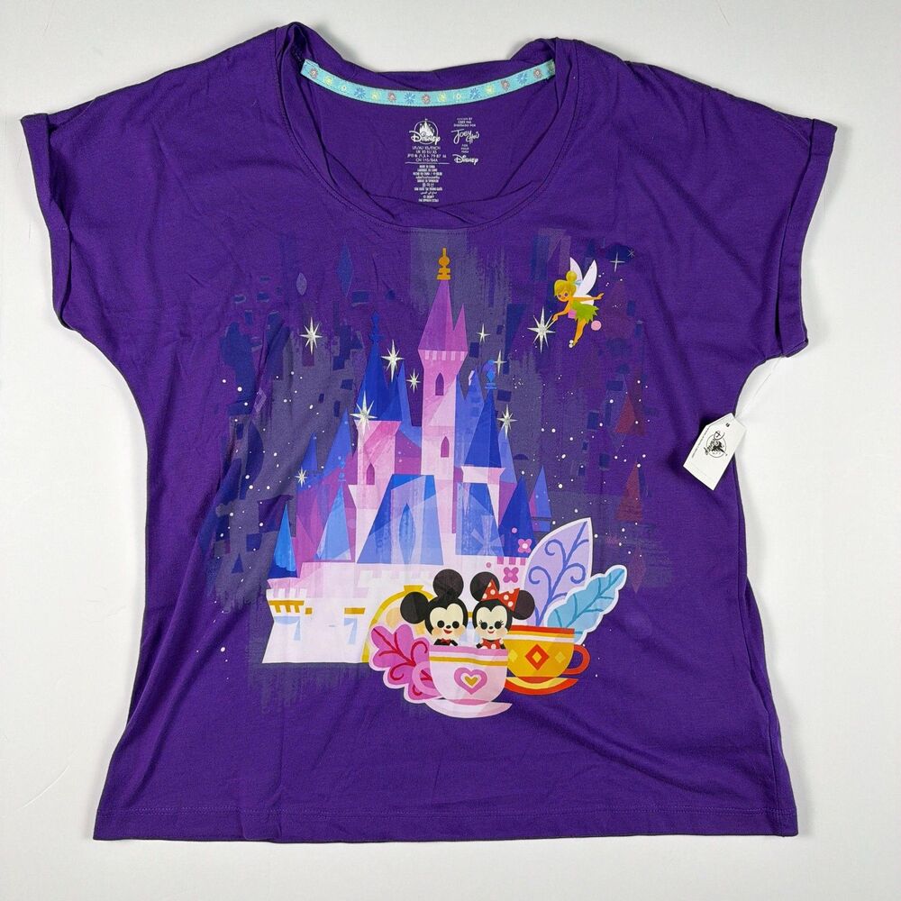 Disney Disneyland Shirt Womens XS Purple Joey Chou Castle Mickey Minnie Tee